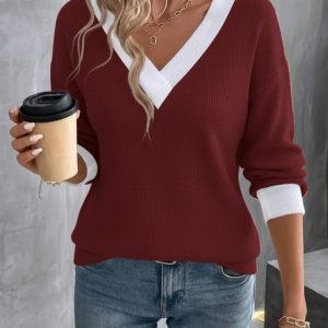 Beyaz bantli bordo bluz