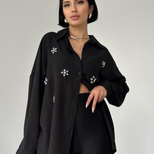 Gumus yildizli siyah yelek