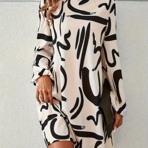 Uzun kollu siyah motifli etek