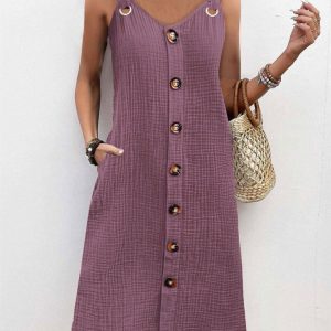 Uzun onu butonlu lacivet elbise